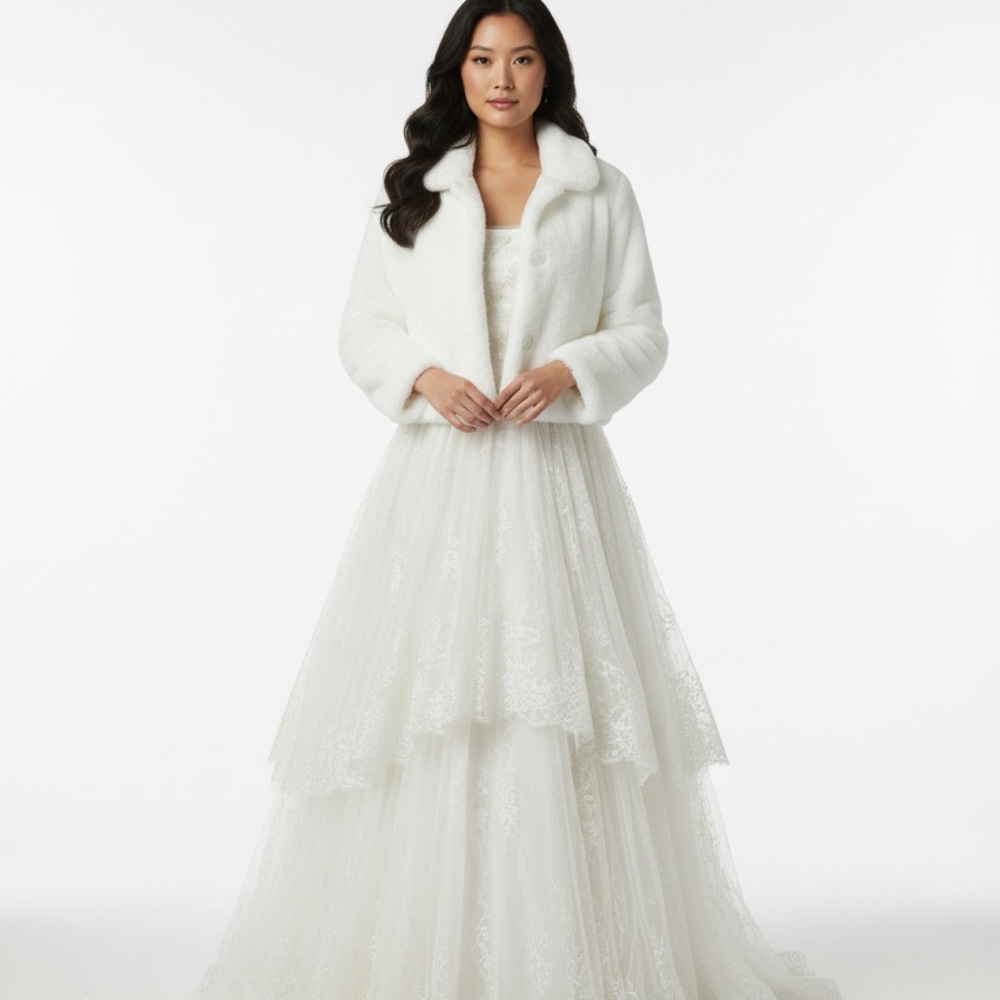 Elegant White Faux Fur Bridal Jacket